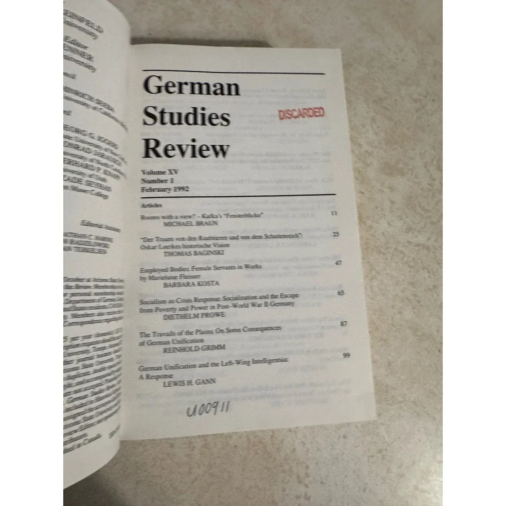 German Studies Review Volume XV 1992 Hardcover Bound Issues 1-3 Special Issue